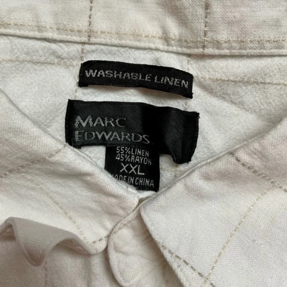 Marc Edward white tan window pane button up linen shirt preppy casual beach XXL - Picture 5 of 10